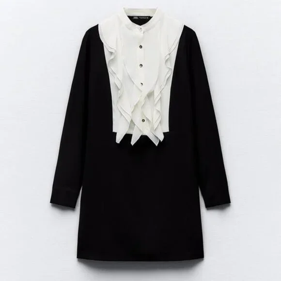 ruffled shirt dress zara ZARA RUFFLED SHIRT DRESS